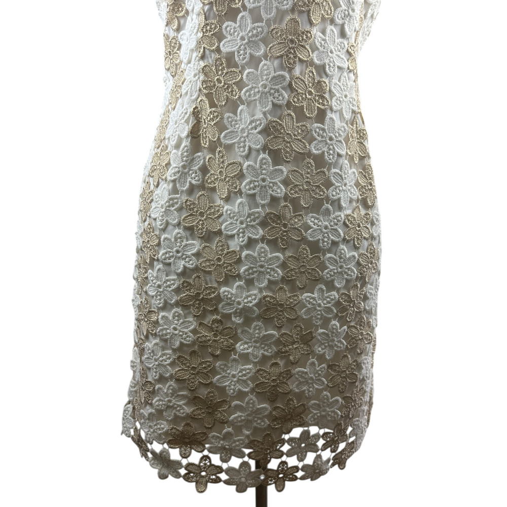 Lilly Pulitzer White Gold Floral Barbara Dress Lace Crochet Shift Womens Size 10 - Picture 7 of 16